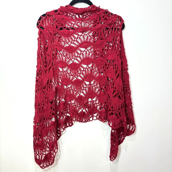 Kaktus Red Open Knit Crochet Kimono S/M Shrug Vest Top Boho Romantic Valentines - Picture 7 of 11